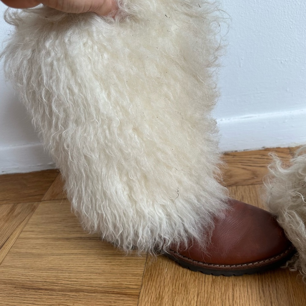 Kors Micheal Kors Mongolian Lamb Brown Leather Ivory Fur Sydney Boots Size 39 - Picture 7 of 11